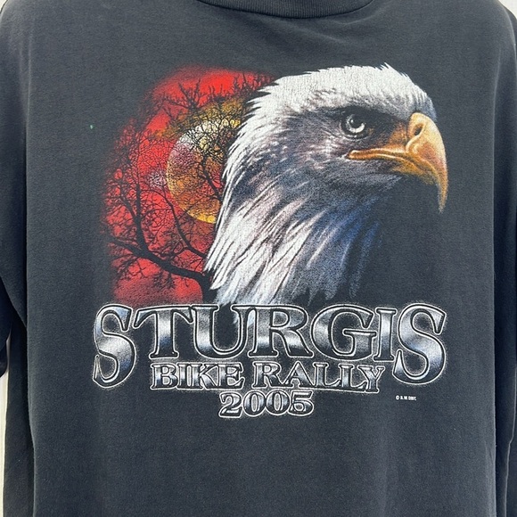 Vintage - 2005 Sturgis Bike Rally Bald Eagle Moon Light Black Short Sleeve T XL - Picture 3 of 11